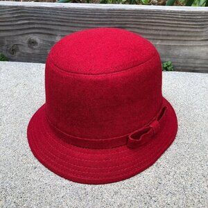 Vintage Fedora Hat Womens Red Polyester Cap One Size​​​​​
